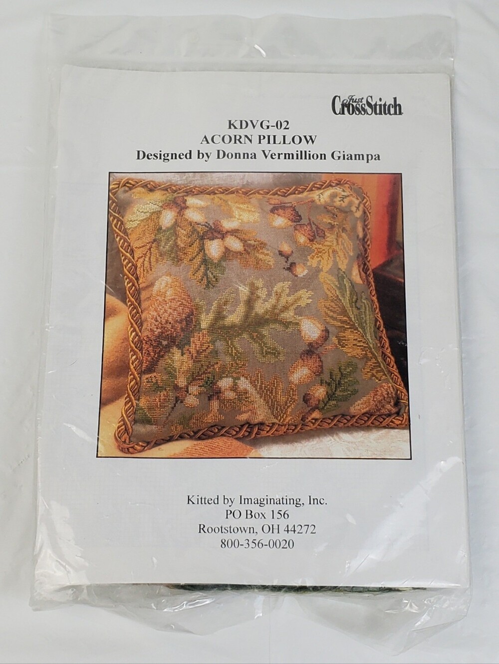 Just Cross Stitch Acorn Pillow Kit by Donna Vermillion Giampa KDVG-02 - NOS